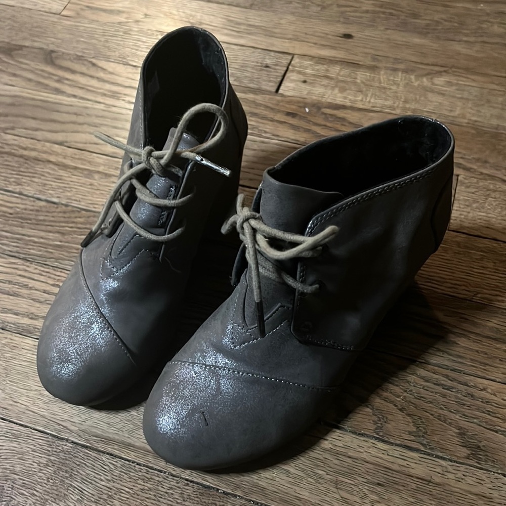 Metallic Gray Toms Wedges